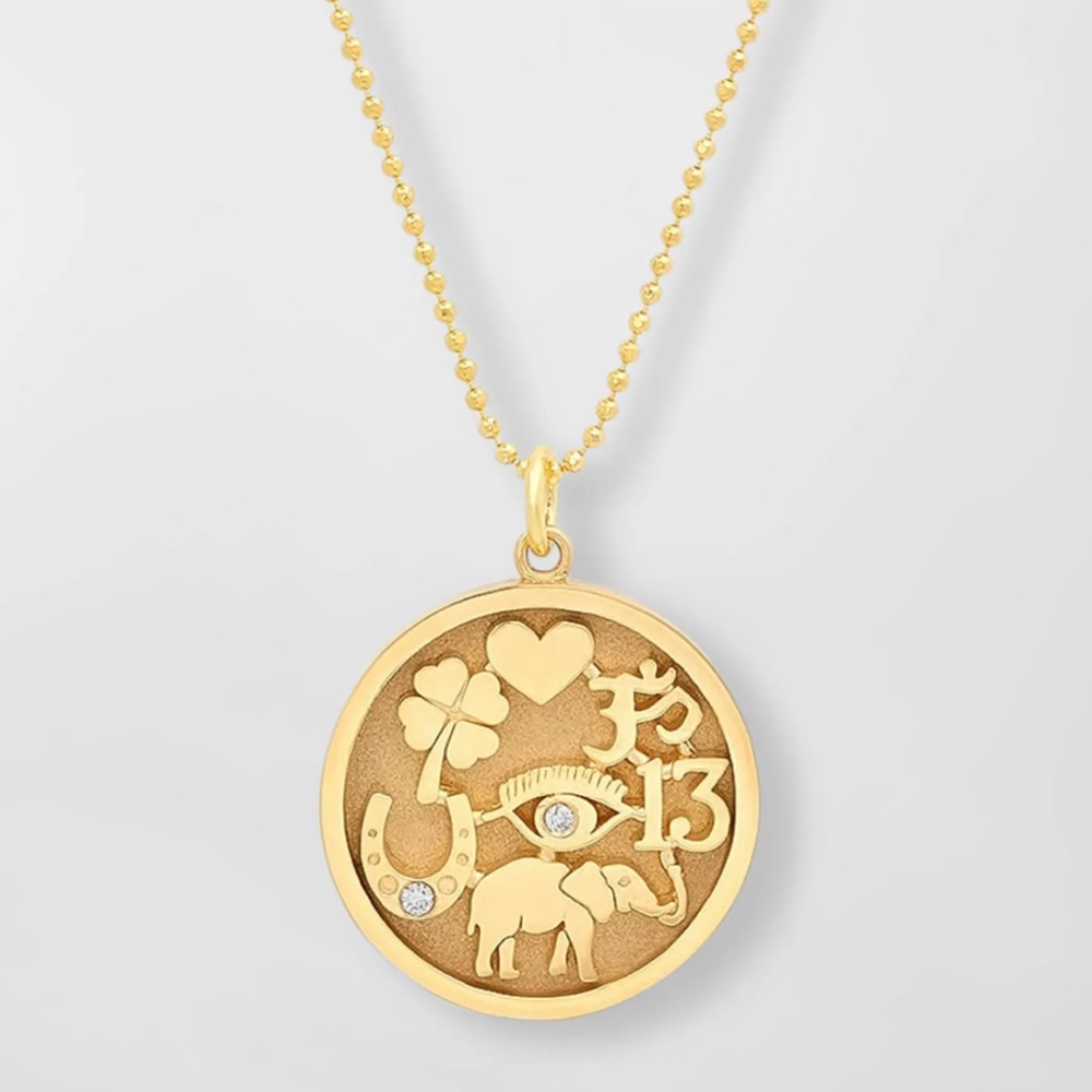 Jennifer Meyer gold, Good Luck necklace. Chain included.
